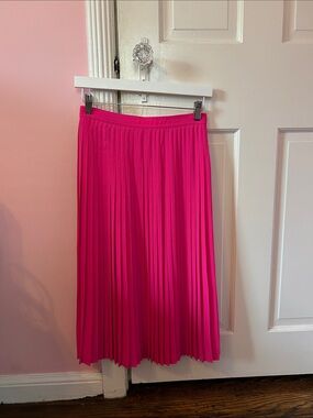 J. Crew Bright Pink Pleated Midi Skirt